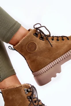 Big Star Shoes Zamszowe Ocieplane Botki Trapery Big Star KK274521 Beżowe