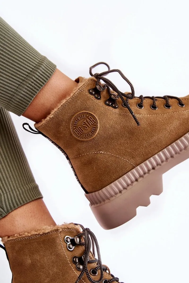 Big Star Shoes Zamszowe Ocieplane Botki Trapery Big Star KK274521 Beżowe