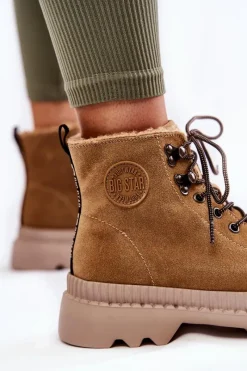 Big Star Shoes Zamszowe Ocieplane Botki Trapery Big Star KK274521 Beżowe