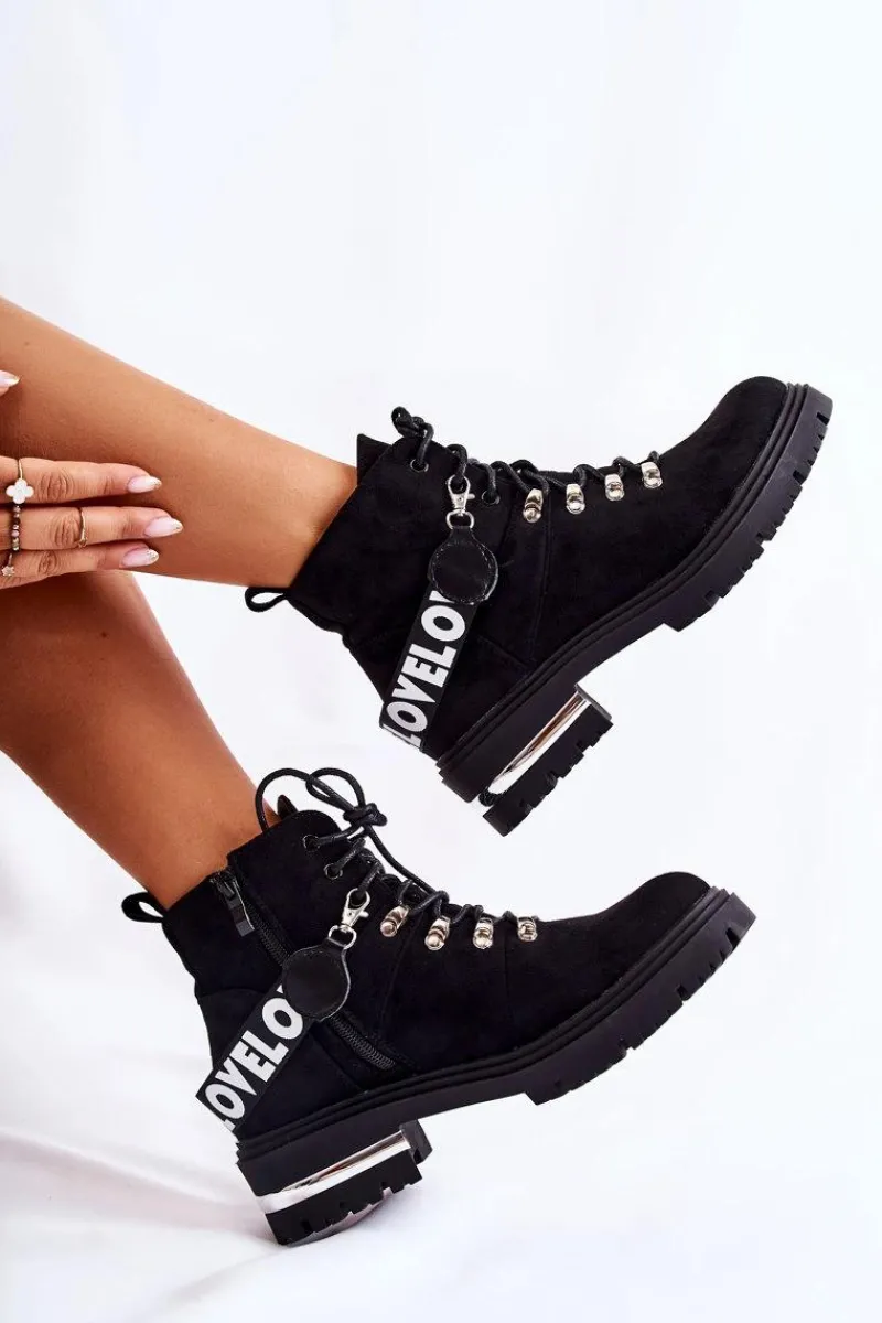Clearance Boto Zamszowe Ocieplane Botki Z Paskiem Czarne Aurelio