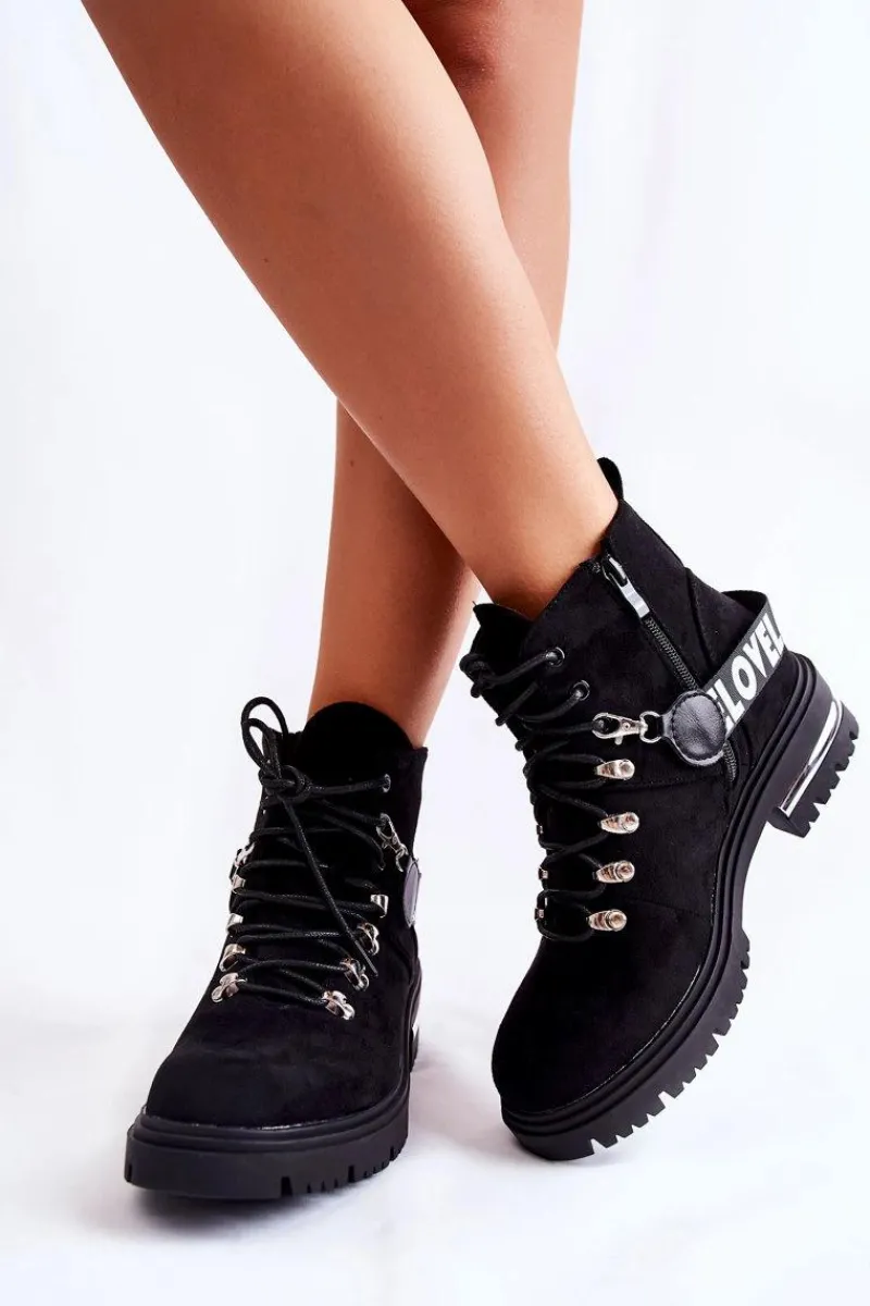 Clearance Boto Zamszowe Ocieplane Botki Z Paskiem Czarne Aurelio