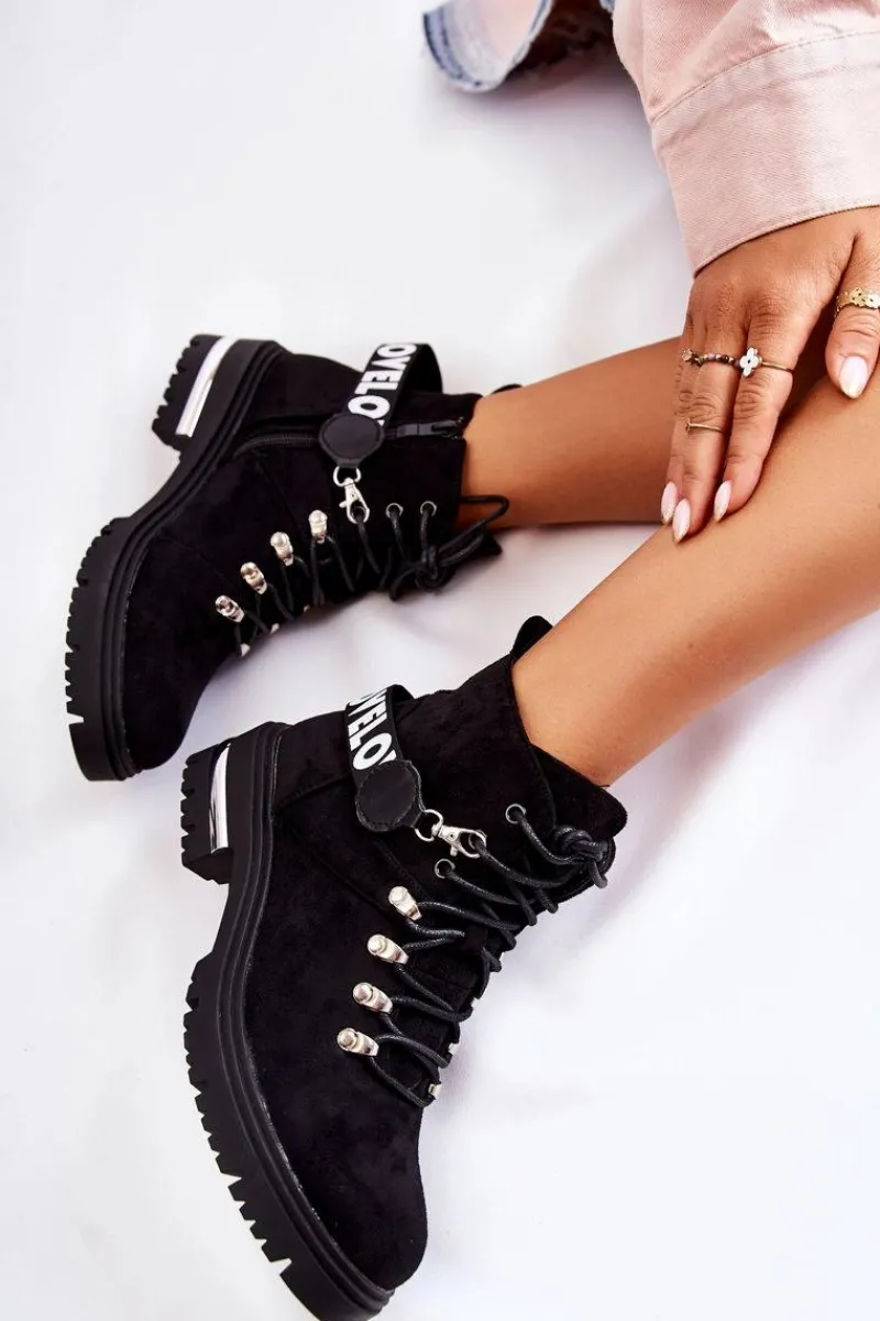 Clearance Boto Zamszowe Ocieplane Botki Z Paskiem Czarne Aurelio