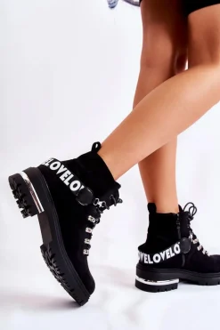 Clearance Boto Zamszowe Ocieplane Botki Z Paskiem Czarne Aurelio