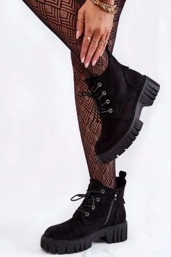 Botki Sznurowane|Czarne Botki>Buty Sergio Leone Zamszowe Ocieplane Botki Sznurowane Czarne Bjorg