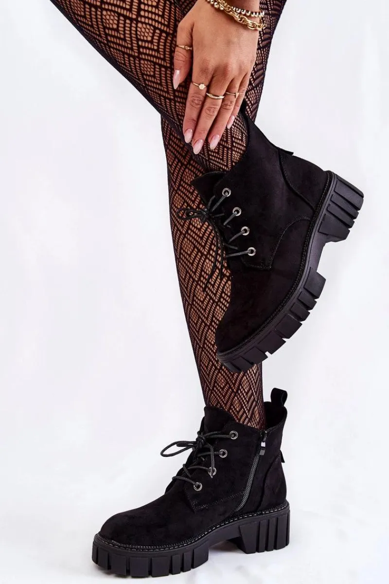 Botki Sznurowane|Czarne Botki>Buty Sergio Leone Zamszowe Ocieplane Botki Sznurowane Czarne Bjorg