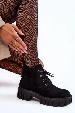 Botki Sznurowane|Czarne Botki>Buty Sergio Leone Zamszowe Ocieplane Botki Sznurowane Czarne Bjorg