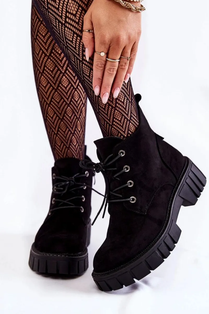 Botki Sznurowane|Czarne Botki>Buty Sergio Leone Zamszowe Ocieplane Botki Sznurowane Czarne Bjorg