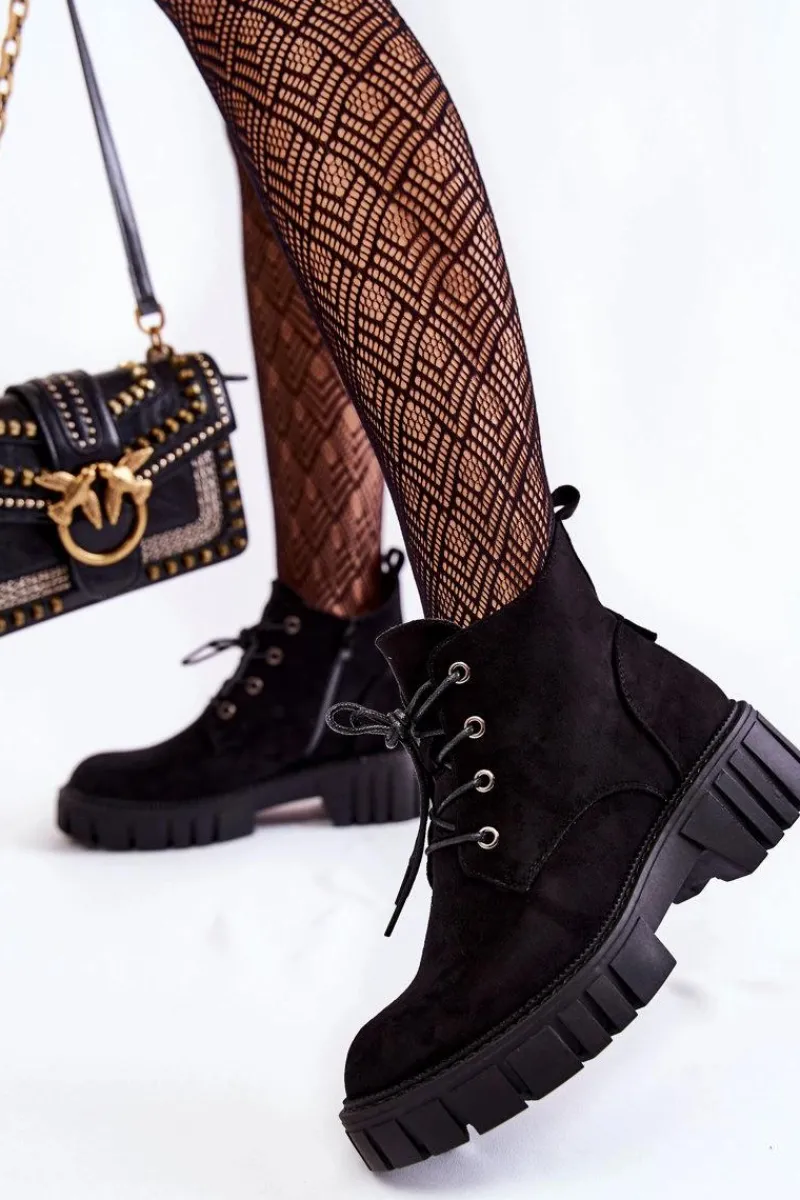 Botki Sznurowane|Czarne Botki>Buty Sergio Leone Zamszowe Ocieplane Botki Sznurowane Czarne Bjorg