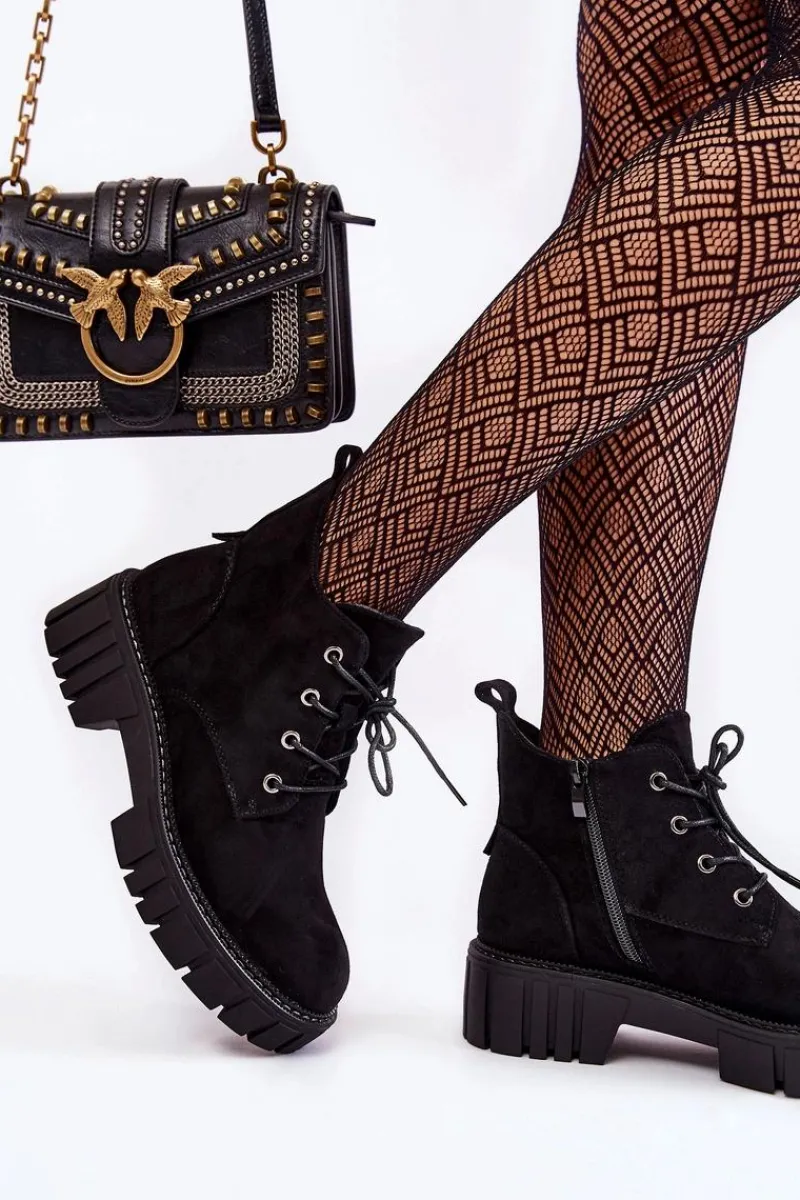 Botki Sznurowane|Czarne Botki>Buty Sergio Leone Zamszowe Ocieplane Botki Sznurowane Czarne Bjorg