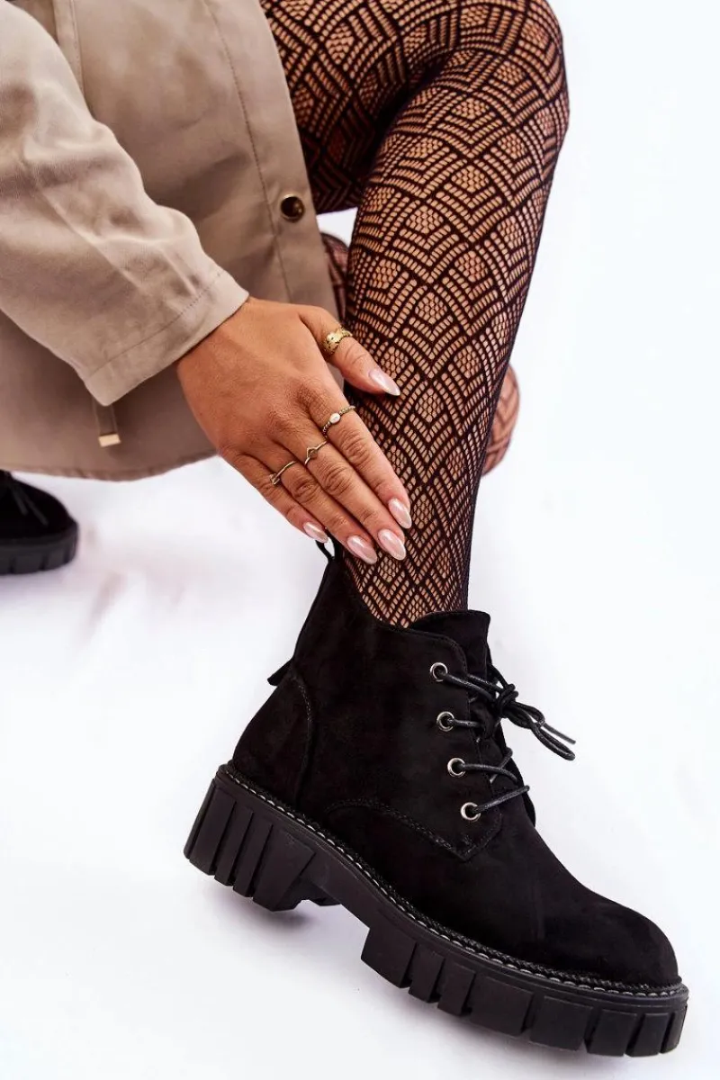 Botki Sznurowane|Czarne Botki>Buty Sergio Leone Zamszowe Ocieplane Botki Sznurowane Czarne Bjorg