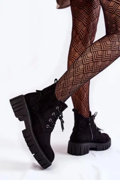 Botki Sznurowane|Czarne Botki><noscript><img width=