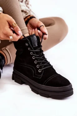 Online Big Star Shoes Zamszowe Ocieplane Botki Trapery Big Star KK274525 Czarne