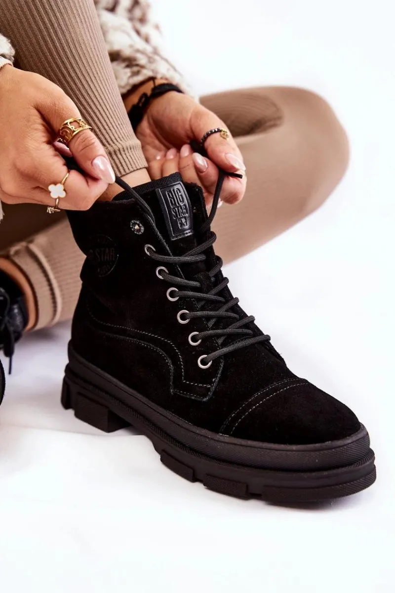 Online Big Star Shoes Zamszowe Ocieplane Botki Trapery Big Star KK274525 Czarne
