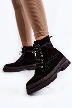 Online Big Star Shoes Zamszowe Ocieplane Botki Trapery Big Star KK274525 Czarne