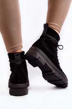 Online Big Star Shoes Zamszowe Ocieplane Botki Trapery Big Star KK274525 Czarne