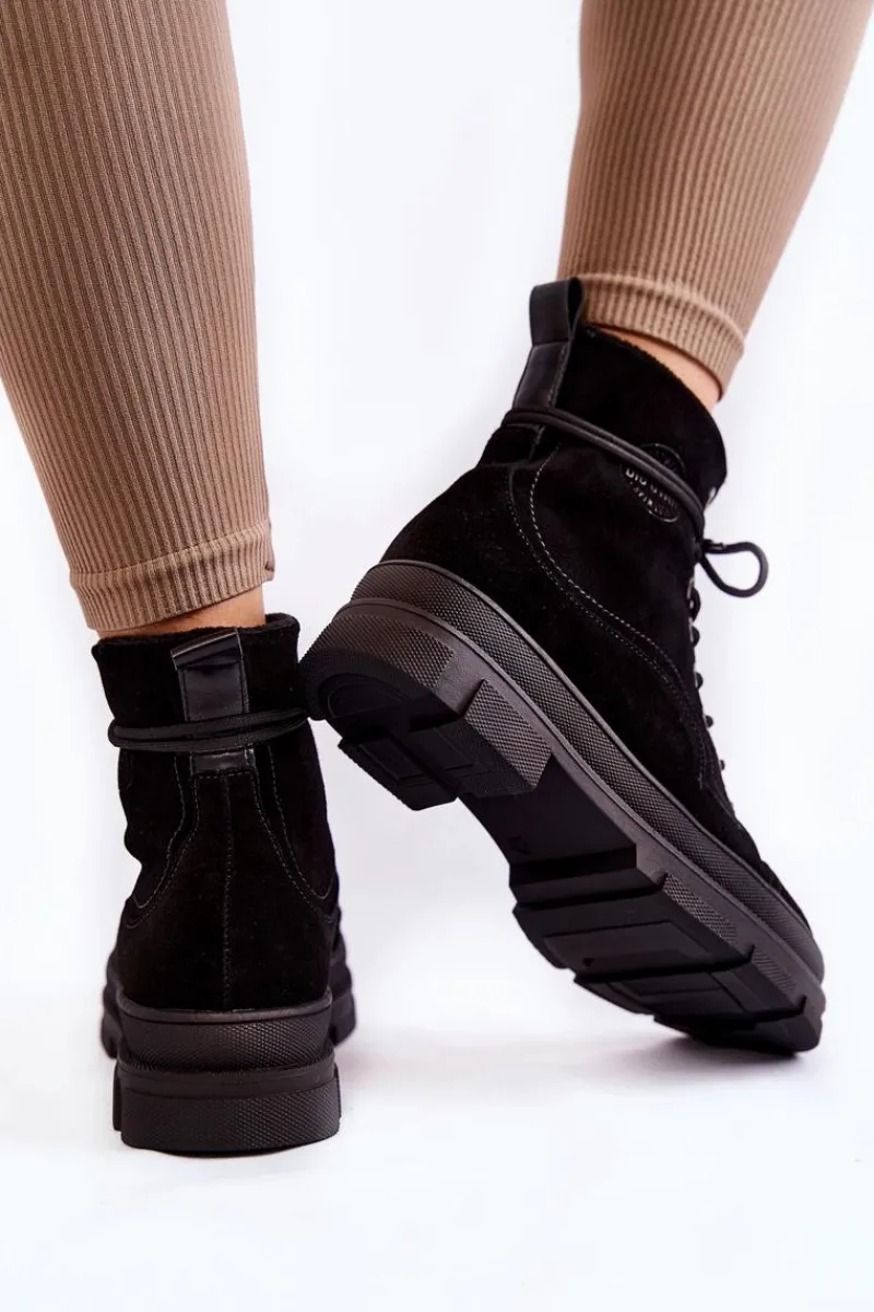 Online Big Star Shoes Zamszowe Ocieplane Botki Trapery Big Star KK274525 Czarne