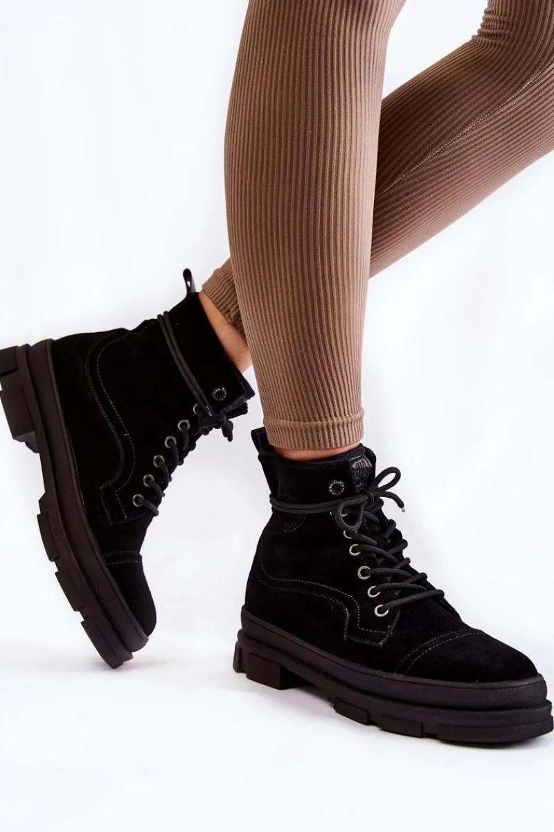 Online Big Star Shoes Zamszowe Ocieplane Botki Trapery Big Star KK274525 Czarne