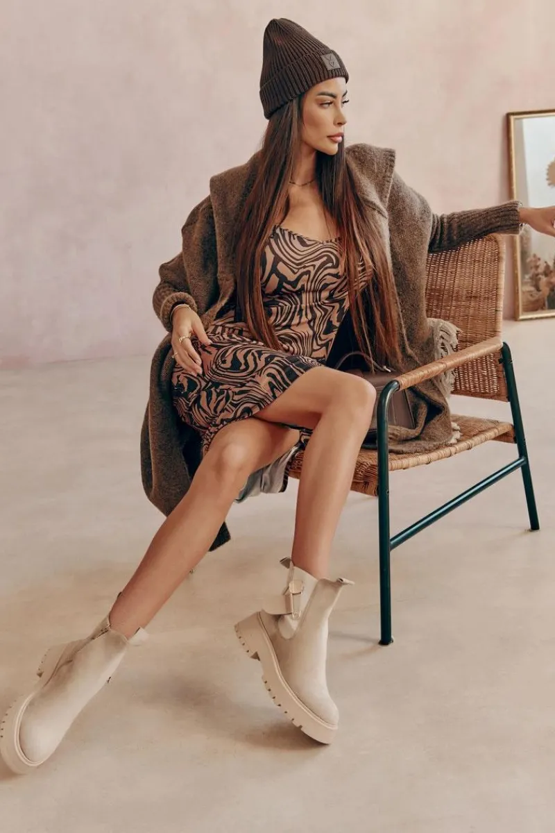 Czarne Botki|Botki Zimowe Damskie>Boto Zamszowe Ocieplane Botki Workery Beżowe Magnis