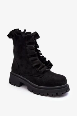 Hot Boto Zamszowe Ocieplane Botki Workery Na Płaskim Obcasie Czarne Nacelle