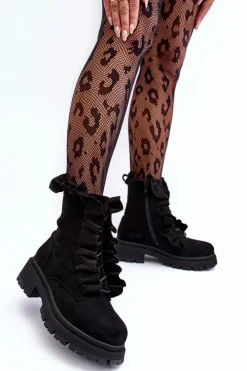 Hot Boto Zamszowe Ocieplane Botki Workery Na Płaskim Obcasie Czarne Nacelle