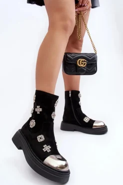 Czarne Botki|Botki Zimowe Damskie><noscript><img width=