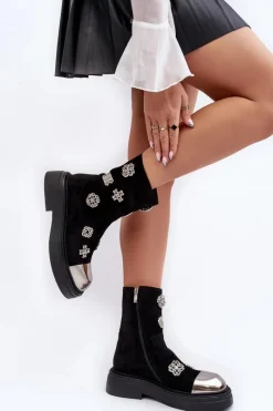 Czarne Botki|Botki Zimowe Damskie><noscript><img width=