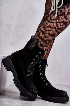 Botki Sznurowane|Czarne Botki>Boto Zamszowe Ocieplane Botki Sznurowane Czarne Ritta