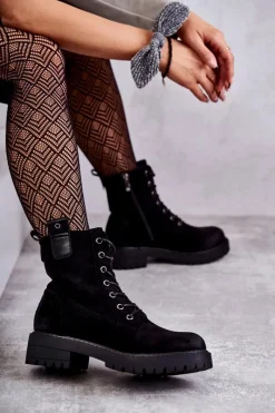 Botki Sznurowane|Czarne Botki>Boto Zamszowe Ocieplane Botki Sznurowane Czarne Ritta