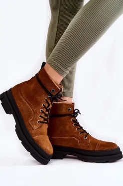 Botki Ocieplane|Damskie Trapery>Big Star Shoes Zamszowe Ocieplane Botki Trapery Big Star KK274524 Brązowe