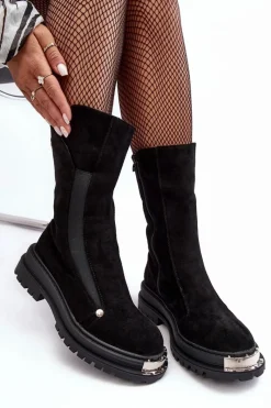 Czarne Botki|Botki Zimowe Damskie><noscript><img width=