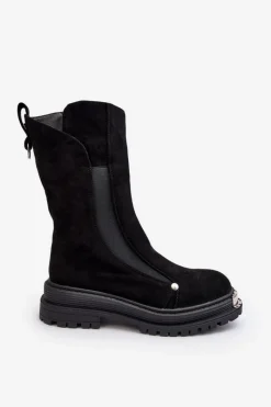 Czarne Botki|Botki Zimowe Damskie><noscript><img width=