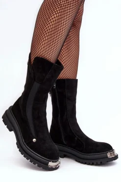 Czarne Botki|Botki Zimowe Damskie><noscript><img width=