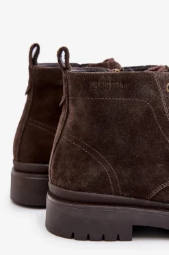 Big Star Shoes Zamszowe Ocieplane Botki Męskie Na Zamek Big Star OO174229 Brązowe