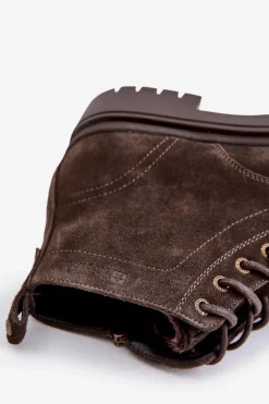 Big Star Shoes Zamszowe Ocieplane Botki Męskie Na Zamek Big Star OO174229 Brązowe