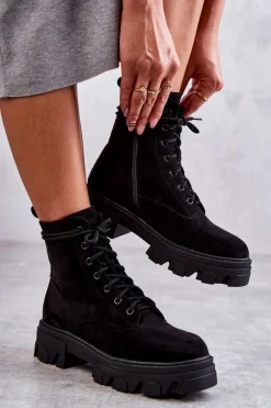 Damskie Trapery|Botki Sznurowane>Boto Zamszowe Ocieplane Botki Workery Czarne Darvin
