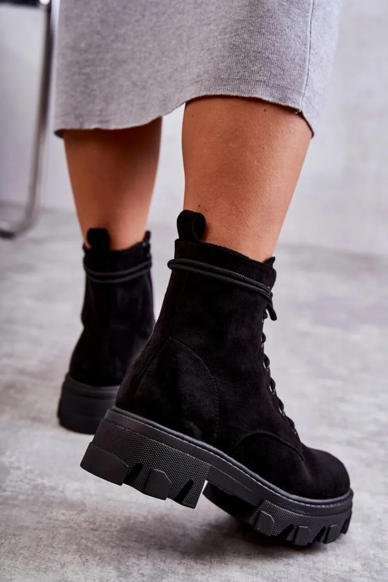 Damskie Trapery|Botki Sznurowane>Boto Zamszowe Ocieplane Botki Workery Czarne Darvin