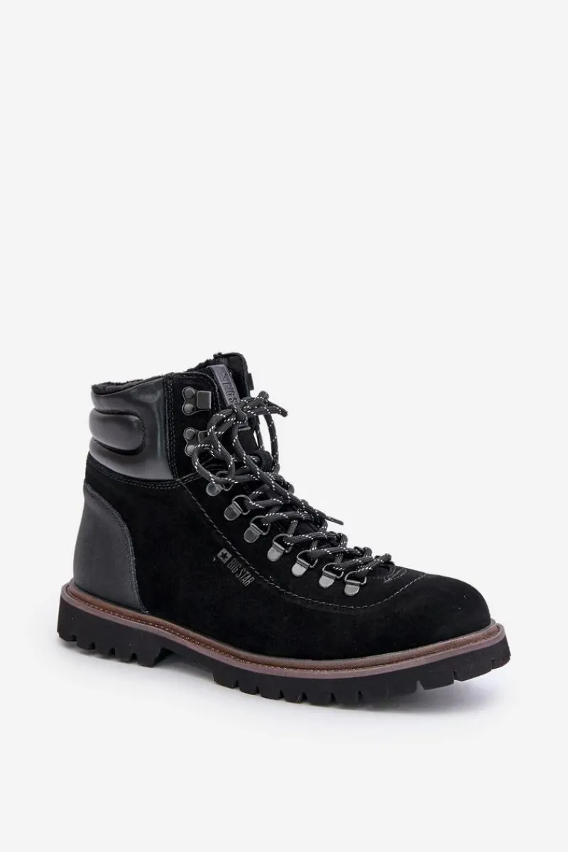 Online Big Star Shoes Zamszowe Ocieplane Botki Trapery Męskie Big Star OO174643 Hi-Poly System Czarne Czarny
