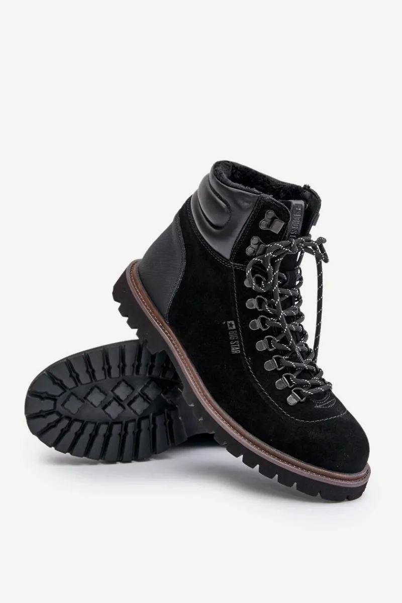Online Big Star Shoes Zamszowe Ocieplane Botki Trapery Męskie Big Star OO174643 Hi-Poly System Czarne Czarny