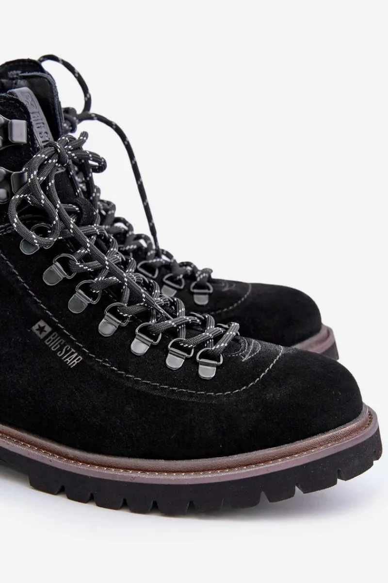 Online Big Star Shoes Zamszowe Ocieplane Botki Trapery Męskie Big Star OO174643 Hi-Poly System Czarne Czarny