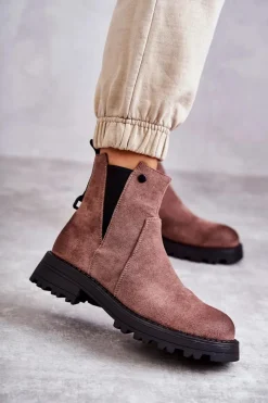 Best Boto Zamszowe Ocieplane Botki Workery Na Płaskim Obcasie Jasnobrązowe Salome