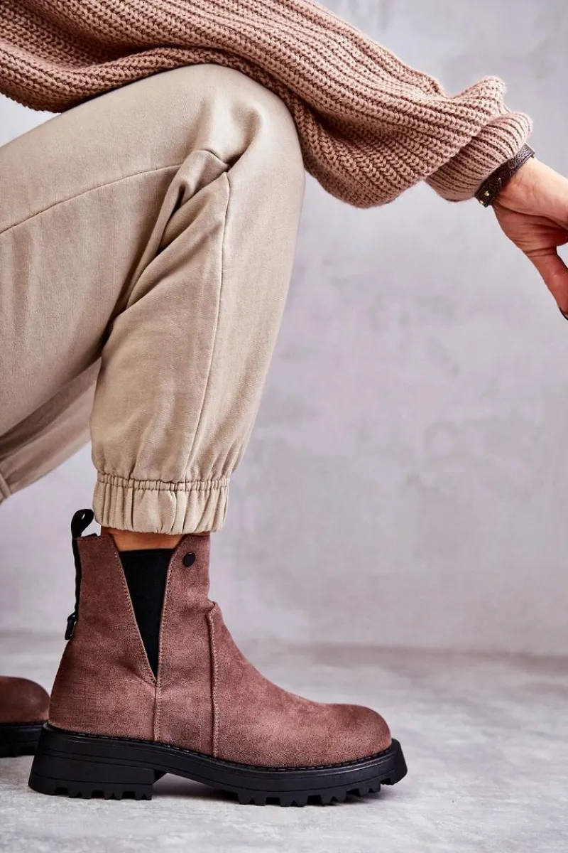 Best Boto Zamszowe Ocieplane Botki Workery Na Płaskim Obcasie Jasnobrązowe Salome