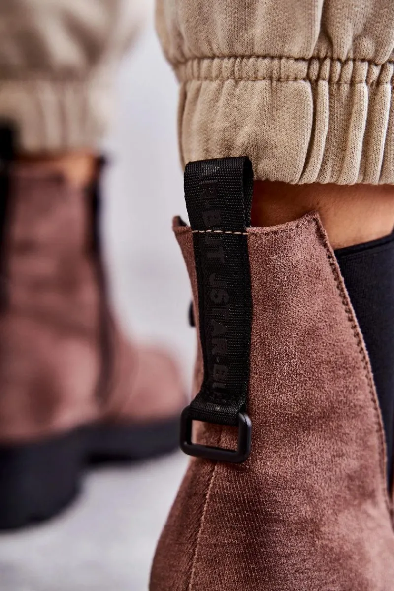 Best Boto Zamszowe Ocieplane Botki Workery Na Płaskim Obcasie Jasnobrązowe Salome