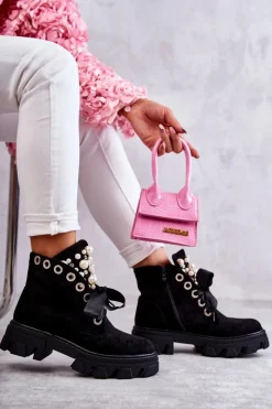 Botki Sznurowane|Czarne Botki><noscript><img width=