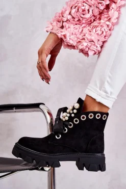 Botki Sznurowane|Czarne Botki><noscript><img width=