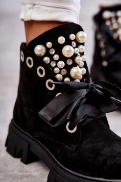 Botki Sznurowane|Czarne Botki><noscript><img width=