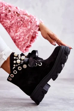 Botki Sznurowane|Czarne Botki><noscript><img width=