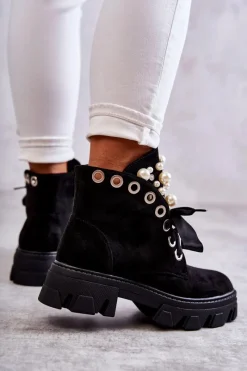 Botki Sznurowane|Czarne Botki><noscript><img width=