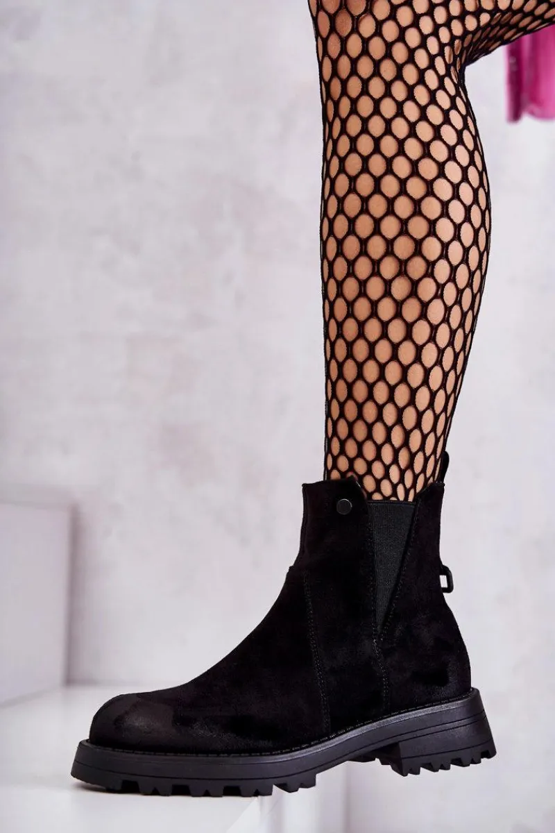 Discount Zamszowe Ocieplane Botki Workery Na Płaskim Obcasie Czarne Salome Damskie Czarne Botki|Botki Zimowe Damskie