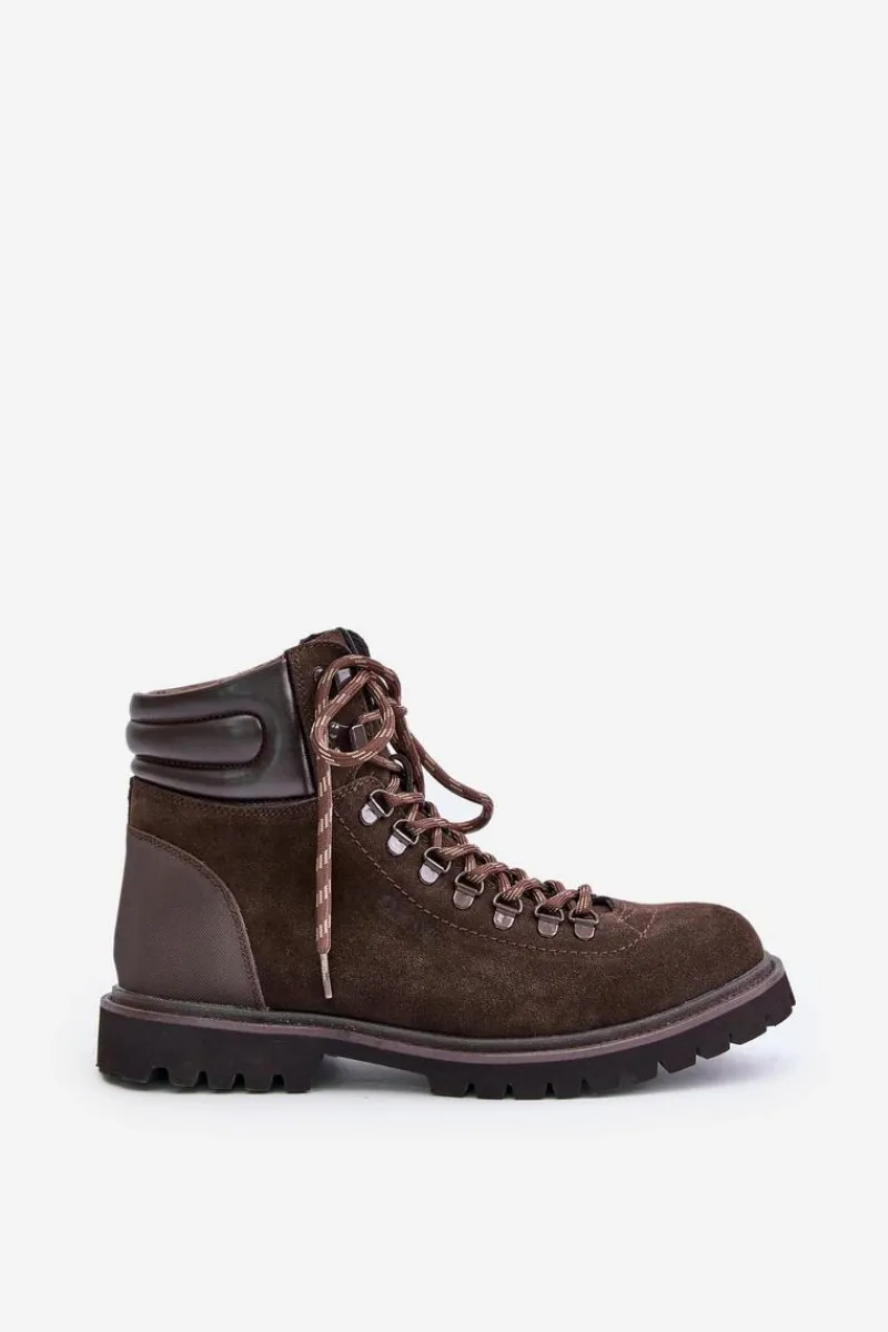 Outlet Zamszowe Ocieplane Botki Trapery Męskie Big Star OO174644 Hi-Poly System Brązowe Męskie Botki Męskie