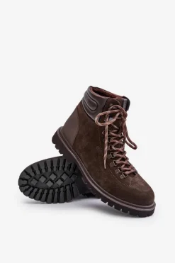 Outlet Zamszowe Ocieplane Botki Trapery Męskie Big Star OO174644 Hi-Poly System Brązowe Męskie Botki Męskie
